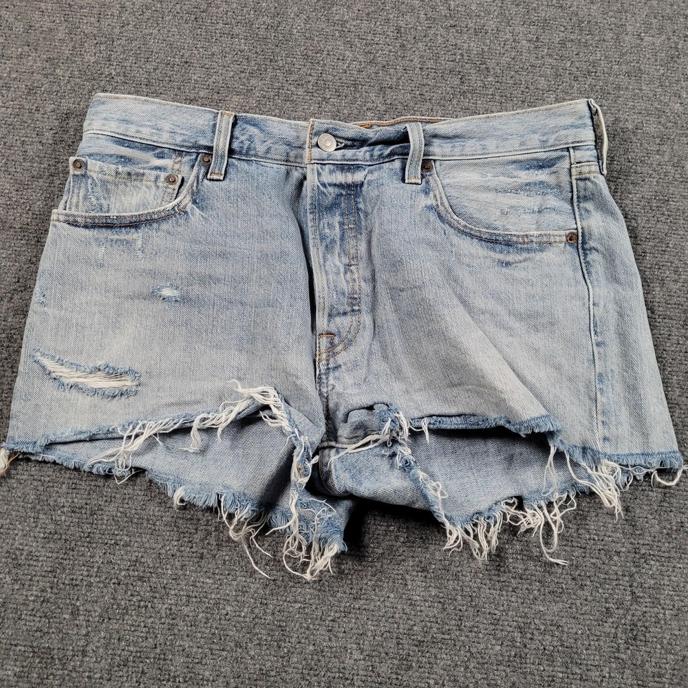 Levis 501 Cutoff Shorts Womens 32‎ Premium High Rise Distressed Denim Button Fly